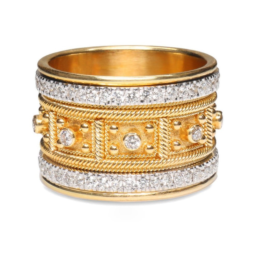 *NEW 18K Yellow Gold Vintage Diamond Wide Ring - Picture 5 of 5